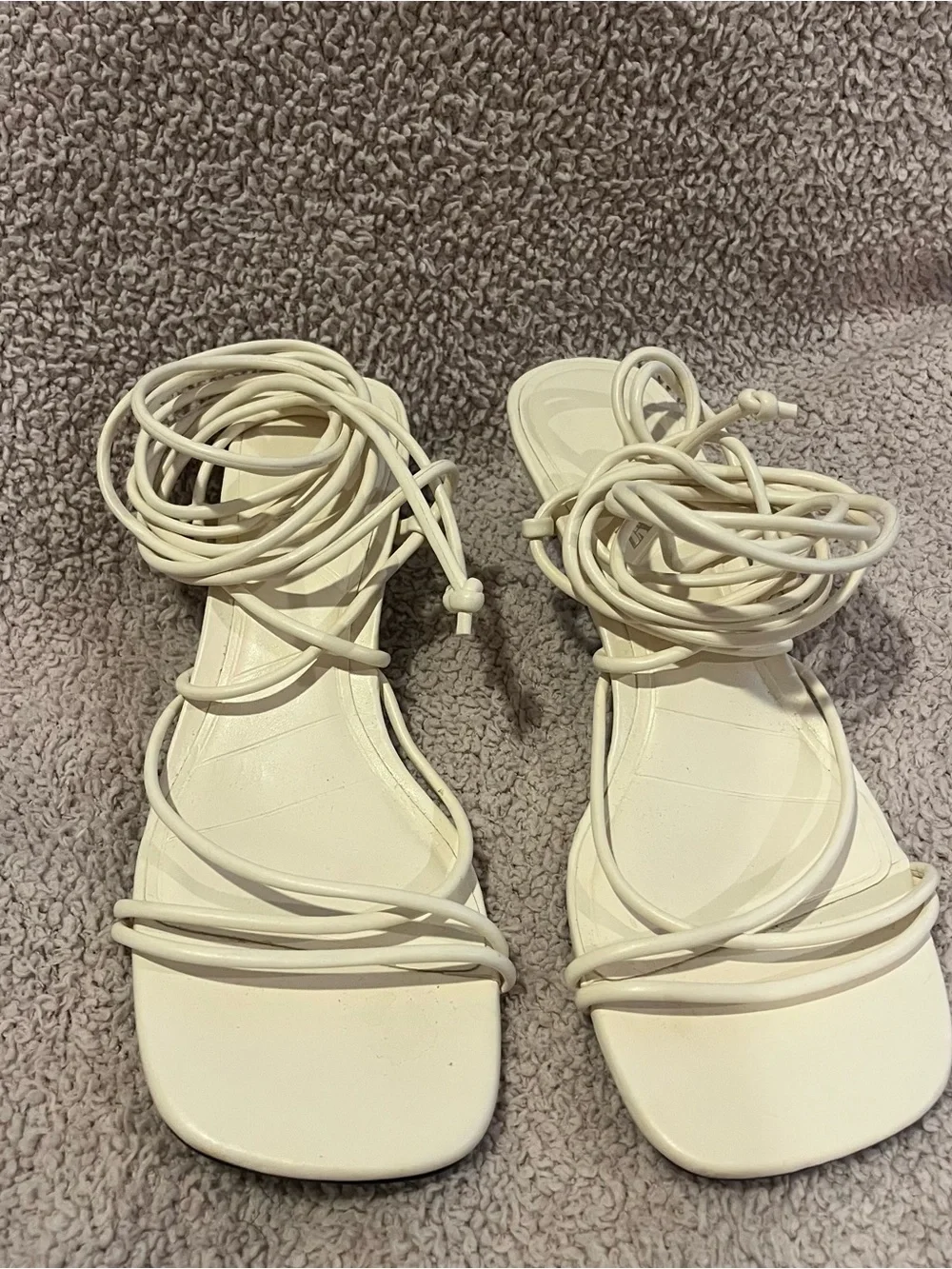 Zara White Lace-Up Wrap Strappy Kitten Heels Sandals - Picture 2 of 3